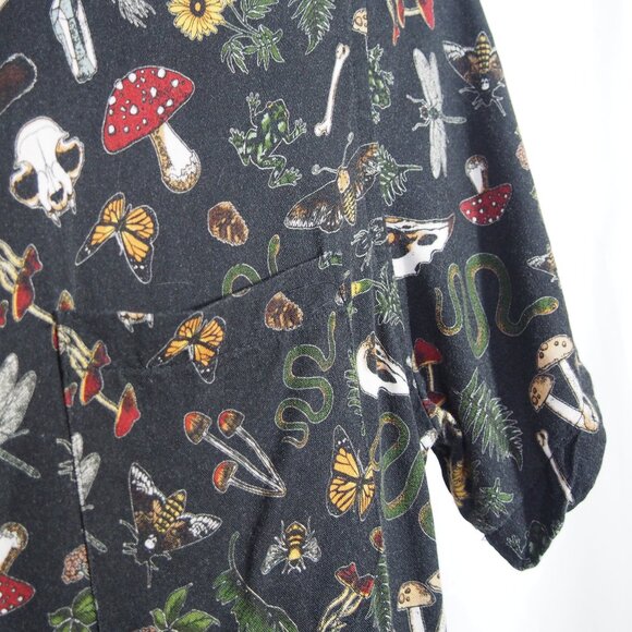 Mens Social Collision Mushroom/Bugs Print Rayon Button Up Shirt Size S - Picture 10 of 11
